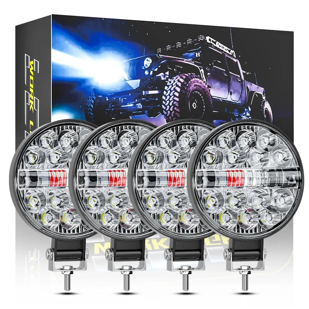 

4pcs 12V 24V Car LED Work Light 4X4 Offroad Headlight 24SMD Spot SUV ATV Motorcycle Truck Auto Bulbs Help Flash Strobe Lamp