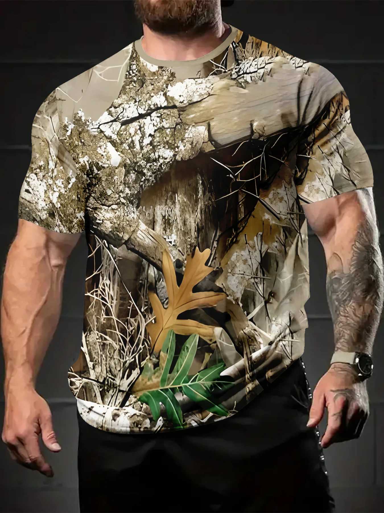 

Men's camouflage forest hunting T-shirt Utdoor quick drying breathable hiking short sleeved T-shirt fishing camping sports top T