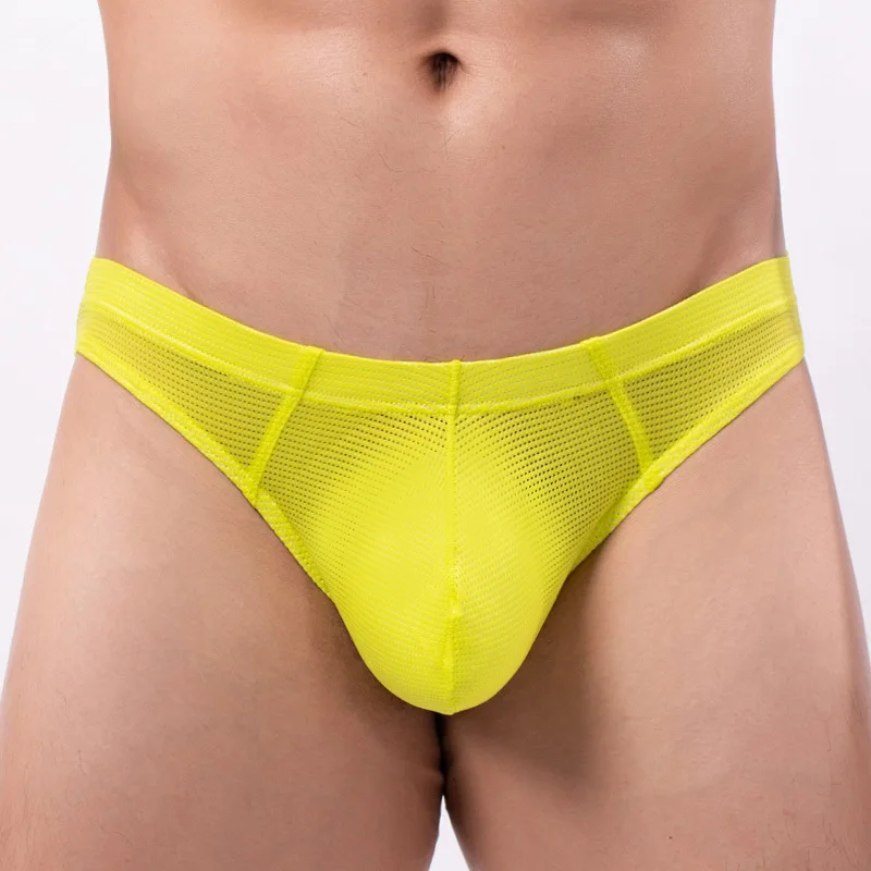 Solid Color Men Sexy Ice Silk Underwear Jockstrap Briefs Male Mid-rise Breathable Panties U Bulge Pouch Hollow Underpants Slip