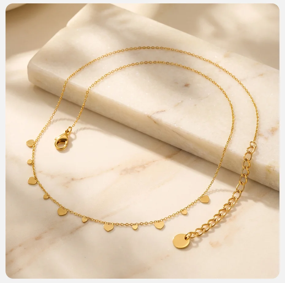 Vnox Minimalistische 18K PVD-vergoldete Herz-Halsketten für Damen, Edelstahl-Choker, Schlüsselbein-Kette, Party- und Alltagsschmuck – Detail 6