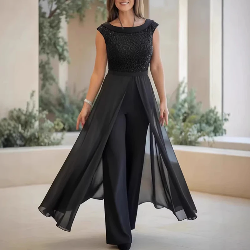 Ladies O Neck Sequined Patchwork Romper Fashion High Waist Wedding Guest Jumpsuit Elegant Temperament Slim Fit Pants Playsuits