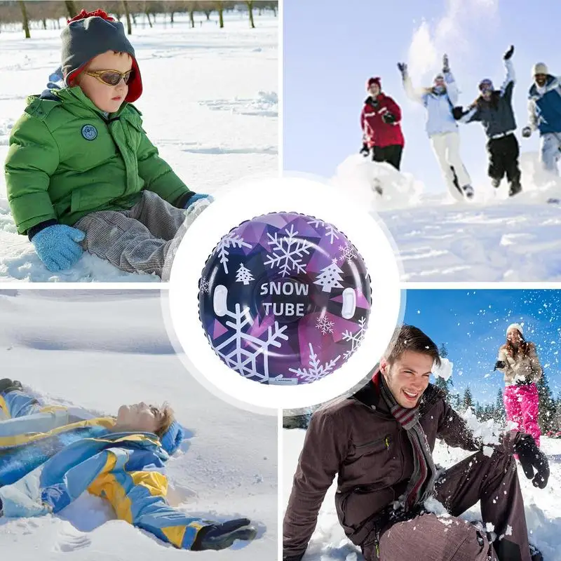 Snow Tubes For Sledding Heavy Duty Snow Tube Inflatable Sled With 2 Handles Tear-Resistant Sledding Tube Winter Toys For