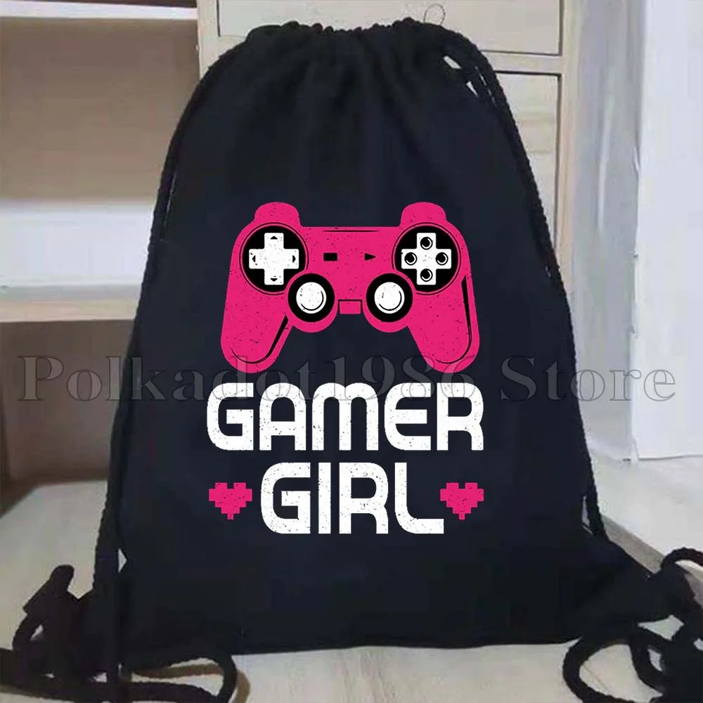 Colorful Video Game Controllers Gamer Girl Cute Axolotl Dinosaur Gamer Drawstring Bags Soccer Backpack Sackpack Gifts String Bag