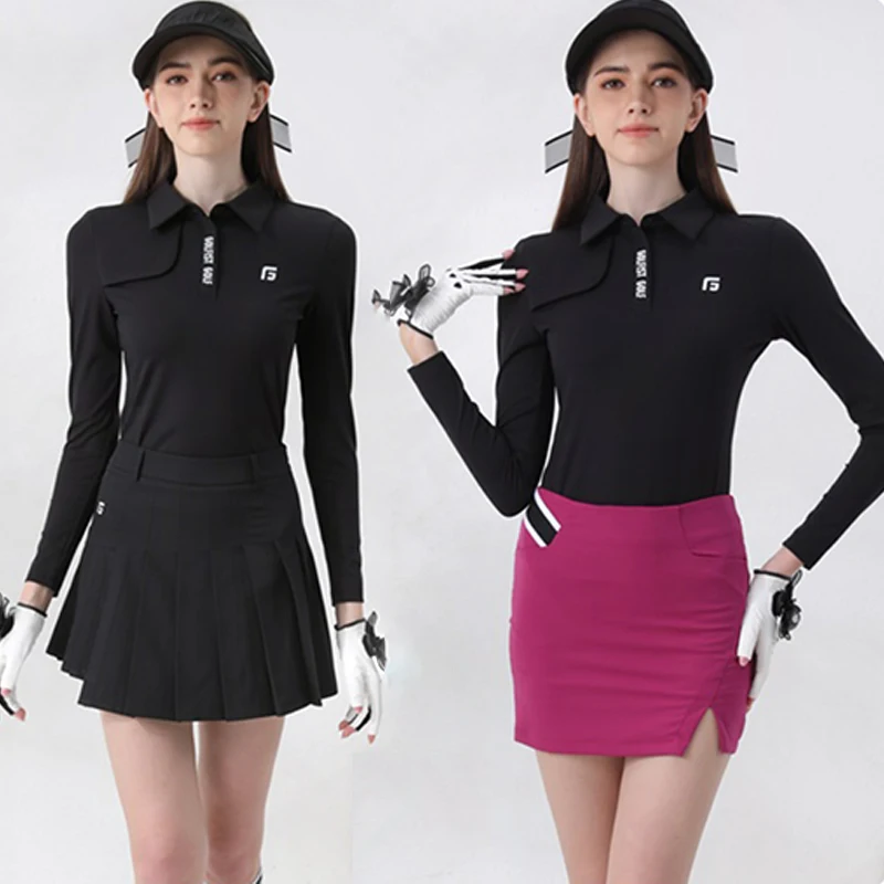 Golfist Spring Golf Women Polo Shirt Long-sleeve Elastic Tops Ladies Slim Golf Pencil Skirt Pleated High Waist Skirts Suit S-XXL