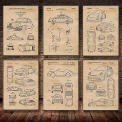 Vintage Pors-che 911 Convertible 1990 Patent Sports Car Wall Blueprint Poster Canvas Painting Print Wall Decor Living Home Art