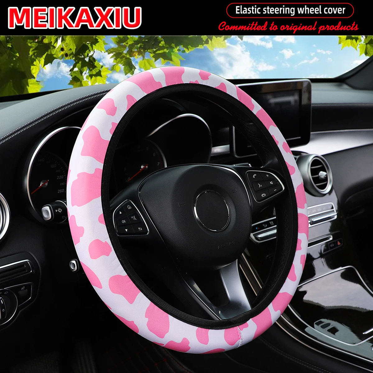 16 Stile von Kuh-Gänseblümchen-Rot-Weiß-Blumen-Panda-Tauchmaterial Elastische Lenkradbezüge ohne Innenringe – Detail 9