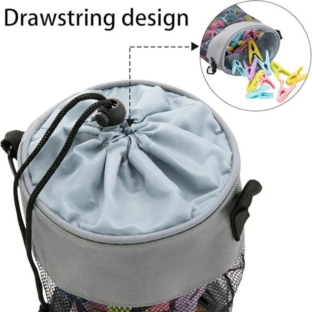 Grid Design Clothespin Storage Bag Hanging Drawstring Closure Drawstring Storage Bag Outdoor Material