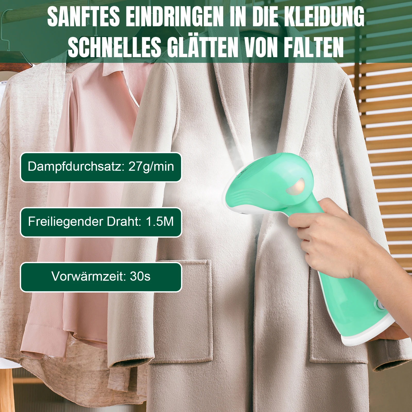 مكواة بخار محمولة بقدرة 2000 وات للملابس، تسخين 30 ثانية، مزيل تجاعيد الملابس المحمول، للاستخدام في السفر/المنزلي، مكواة بخار سريعة