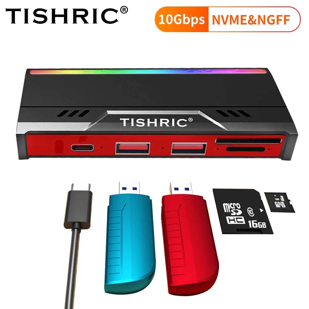 TISHRIC M2 SSD NVME Enclosure Dual Protocol NGFF NVME External Hard Drive Case Compatible 2230/2242/2260/2280 M.2 SSD Hard Disk