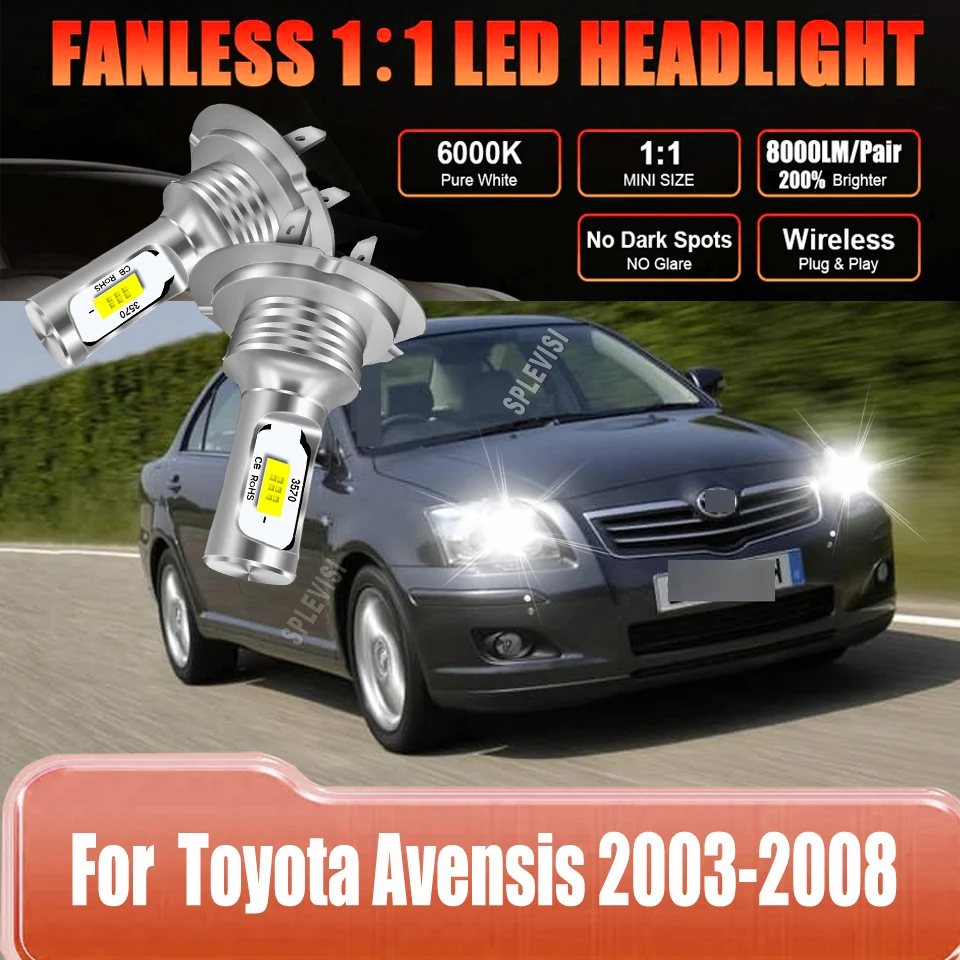 مصباح أمامي Led للسيارات ذو شعاع منخفض 6000K مصمم مع جسم صغير مدمج 1:1 لسيارة Toyota Avensis 2003 2004 2005 2006 2007 2008