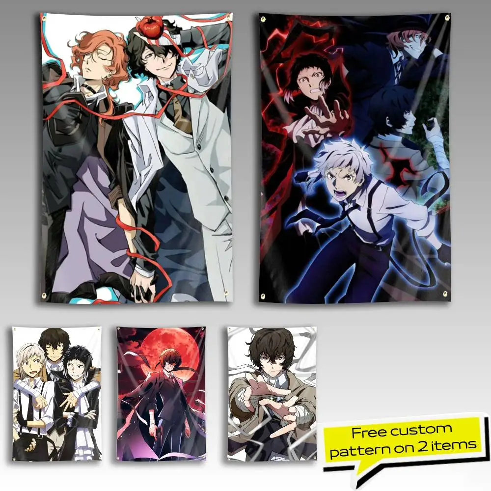 B-Bungo Stray Dogs Anine Flag Tapestry Banner for Bedroom Living Room Outdoor Camping Custom Supported