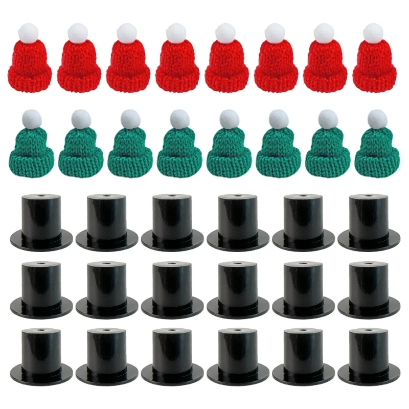 32Pcs Miniature Santa Knitted Hats and Black Top Hats for Artistic Decors