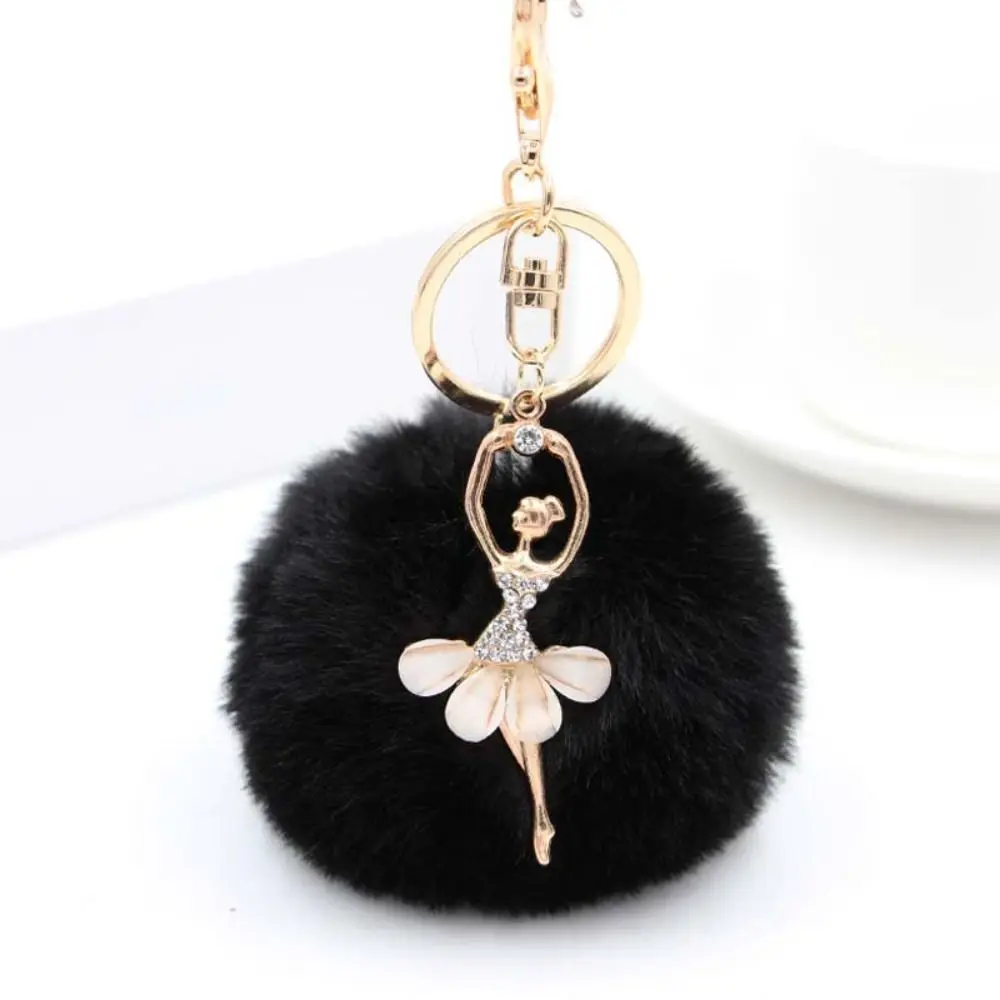 Women Bag Pendants Fluff Keychains Little Angel Car keychain Ballet Angel Girl keychain Fur Ball Keyring Fake Fur Key Chain