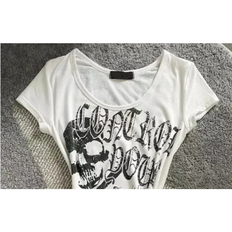 Y2k Crop Tops Vintage Letter Print T Shirt American Retro SubCulture Punk Slim T-shirt Top Trend Women Gothic Grunge White Tees