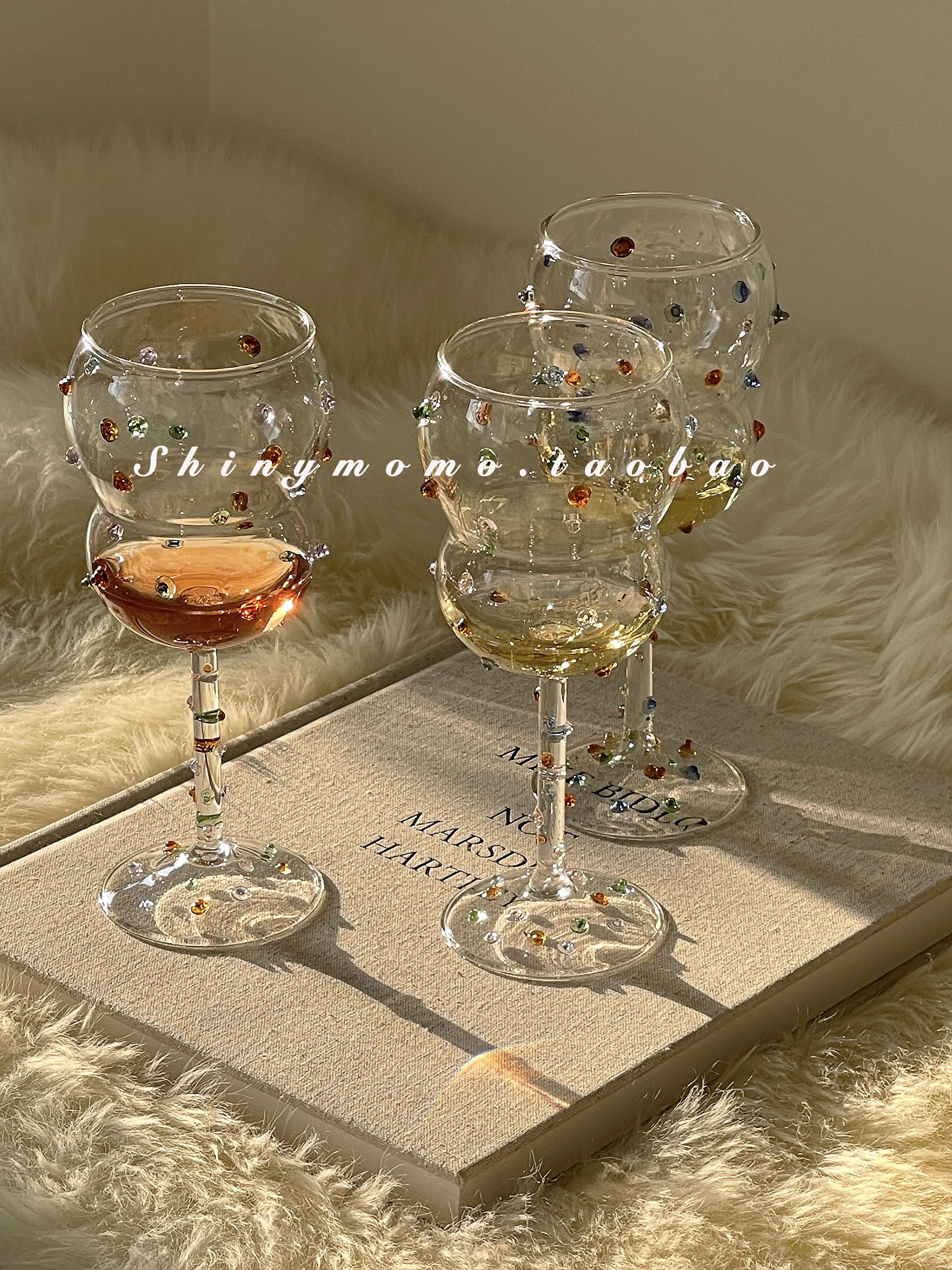 New Creative Art Goblet Color Gem Wine Glass Color Dot Glass Sugar Bean Cup Gift Box Champagne Wine Glass Decorative Glass Cups