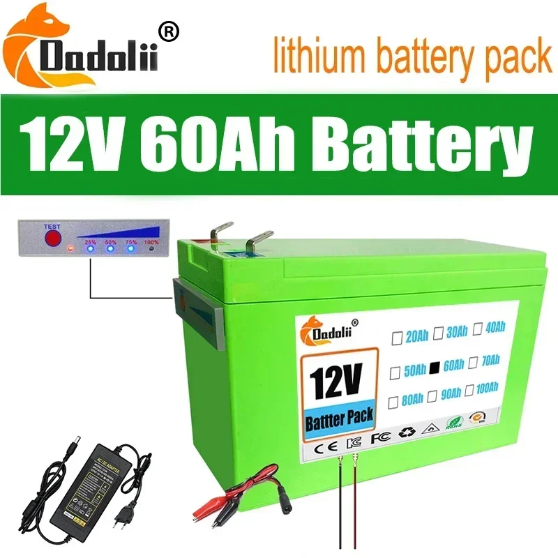 

NEW Sprayers 12V 60Ah Built-In High Current 30A BMS 18650 Lithium Battery Pack For Electric Vehicle Batterie 12.6V Charger