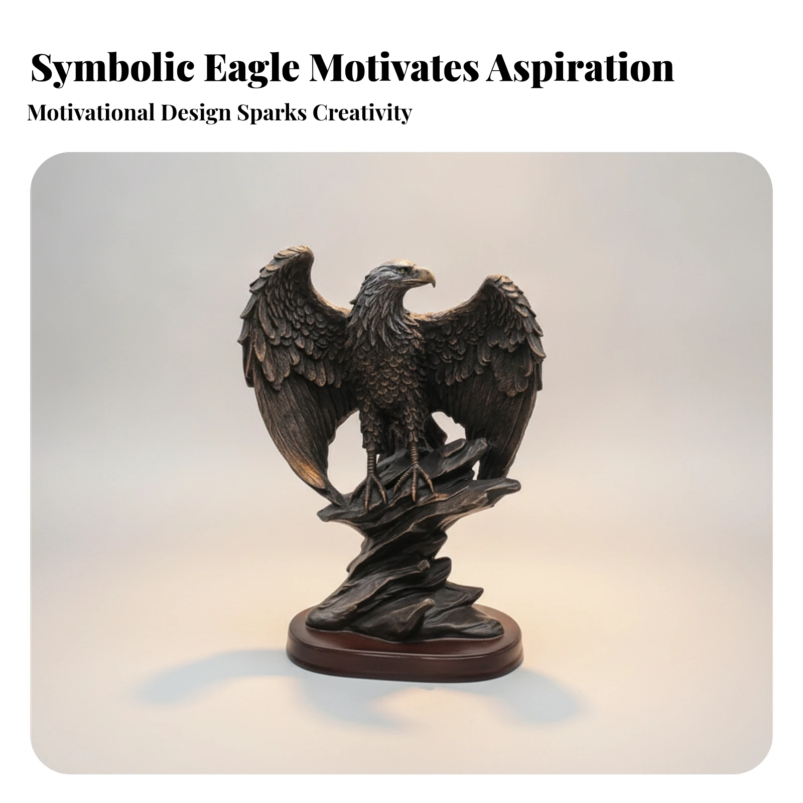 Flying Eagle Sculpture Easy to Clean Decor Piece Rock-Like Base Bronze Eagle Statue Feather Texture Bird Ornament for Office