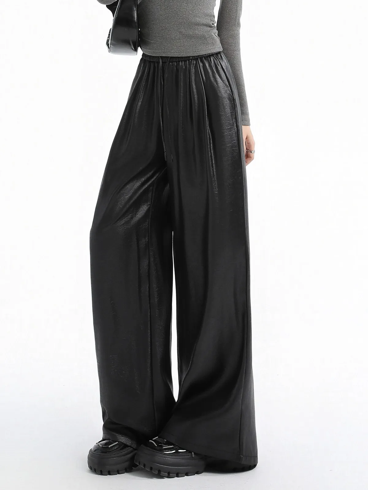 ZHISILAO Wide Leg Straight Pants Women Vintage Solid Full Length Trousers Autumn 2024