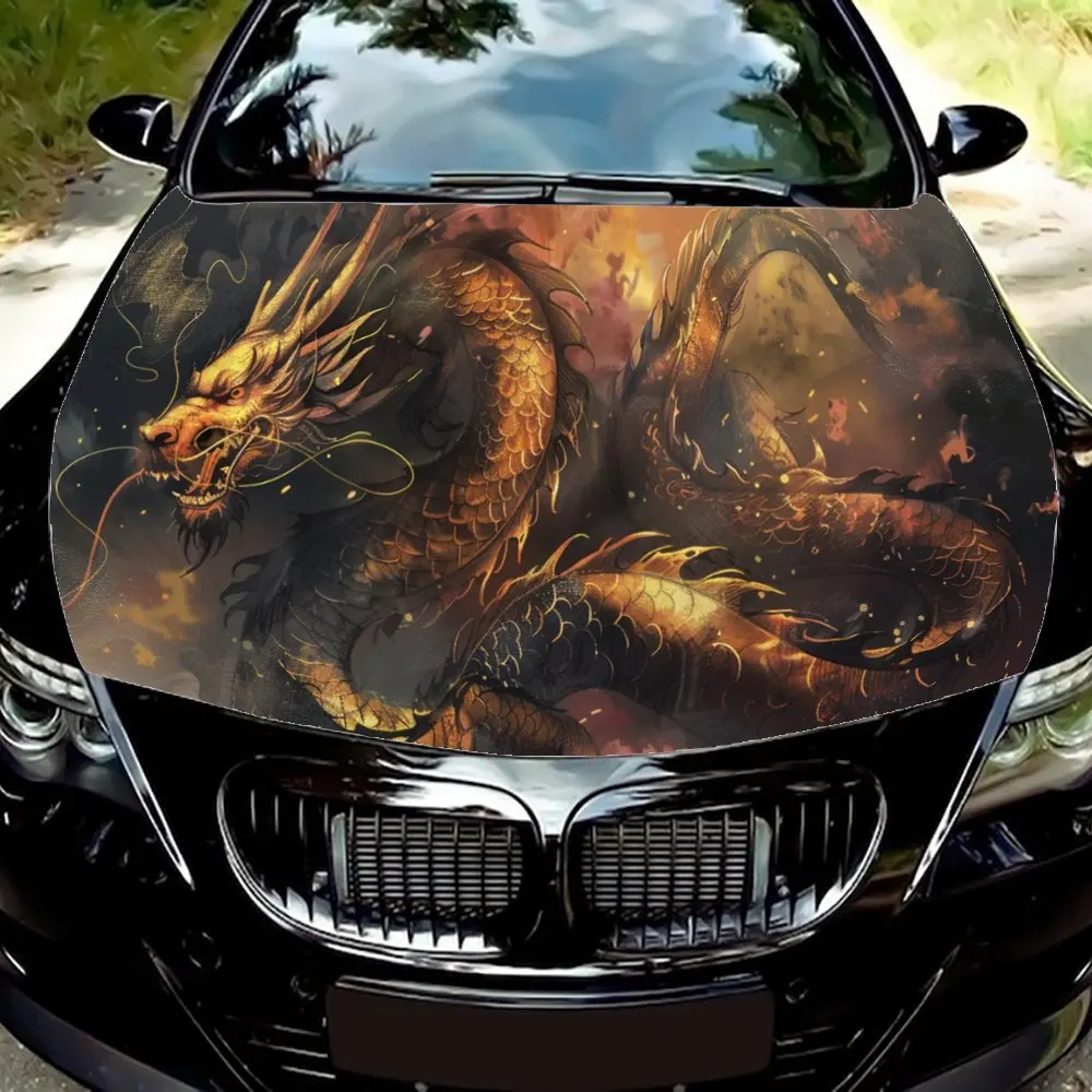 

Blazing Golden Scales Dragon Print Car Hood Wrap Color Vinyl Sticker Truck Graphic Bonnet Auto Accessories Decor Decal Gift