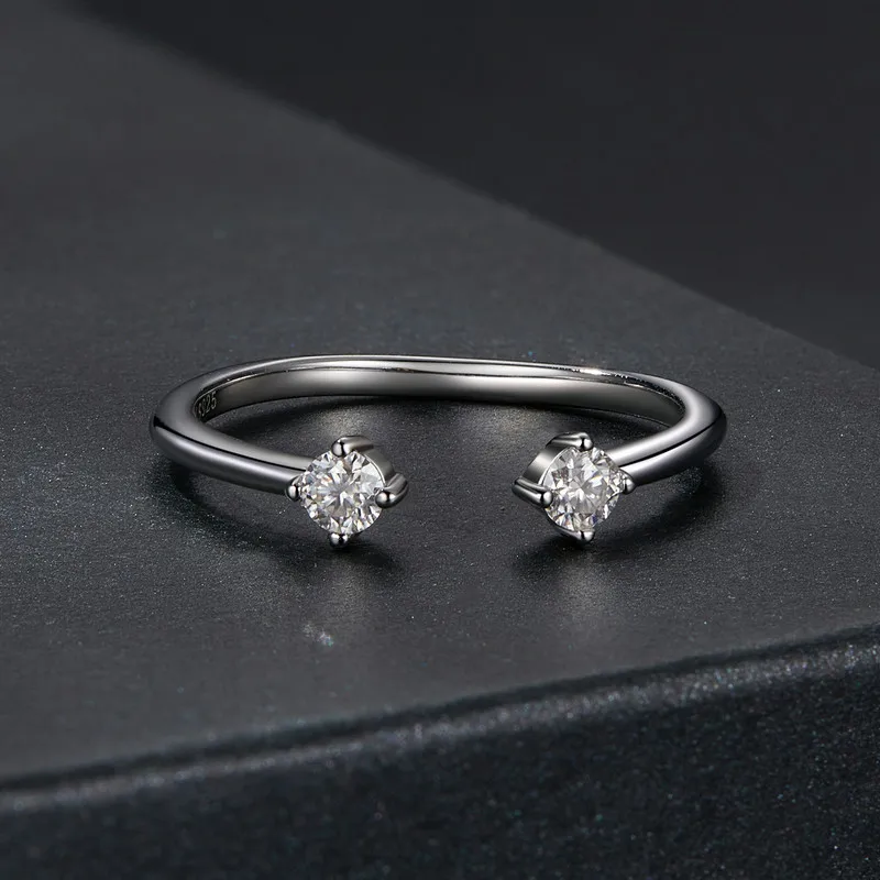 Bamoer U Moissanite Open Ring 925 Sterling Silver Unique Double Moissanite Design Certified Rings Women Fine Jewelry