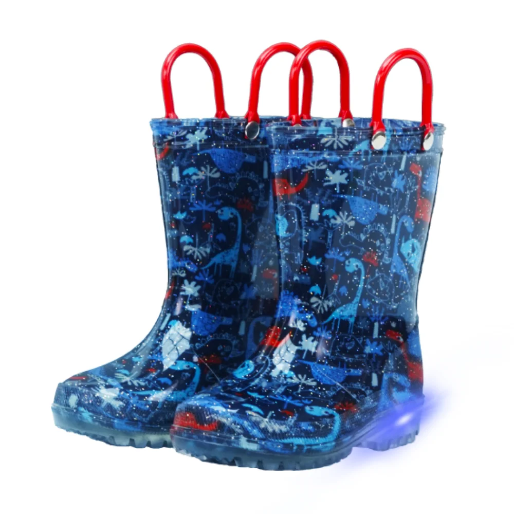 

Baby dinosaur rain shoes with lights, waterproof, anti slip, easy to clean Easy On Handle children's and boys' rain boots