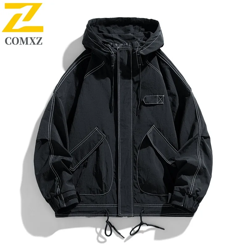 

COMXZ Men Jackets Loose Versatile Travel Sporty Wear-Resistant Camping Windbreaker Jacket Breathable Walking Coat Lightweight