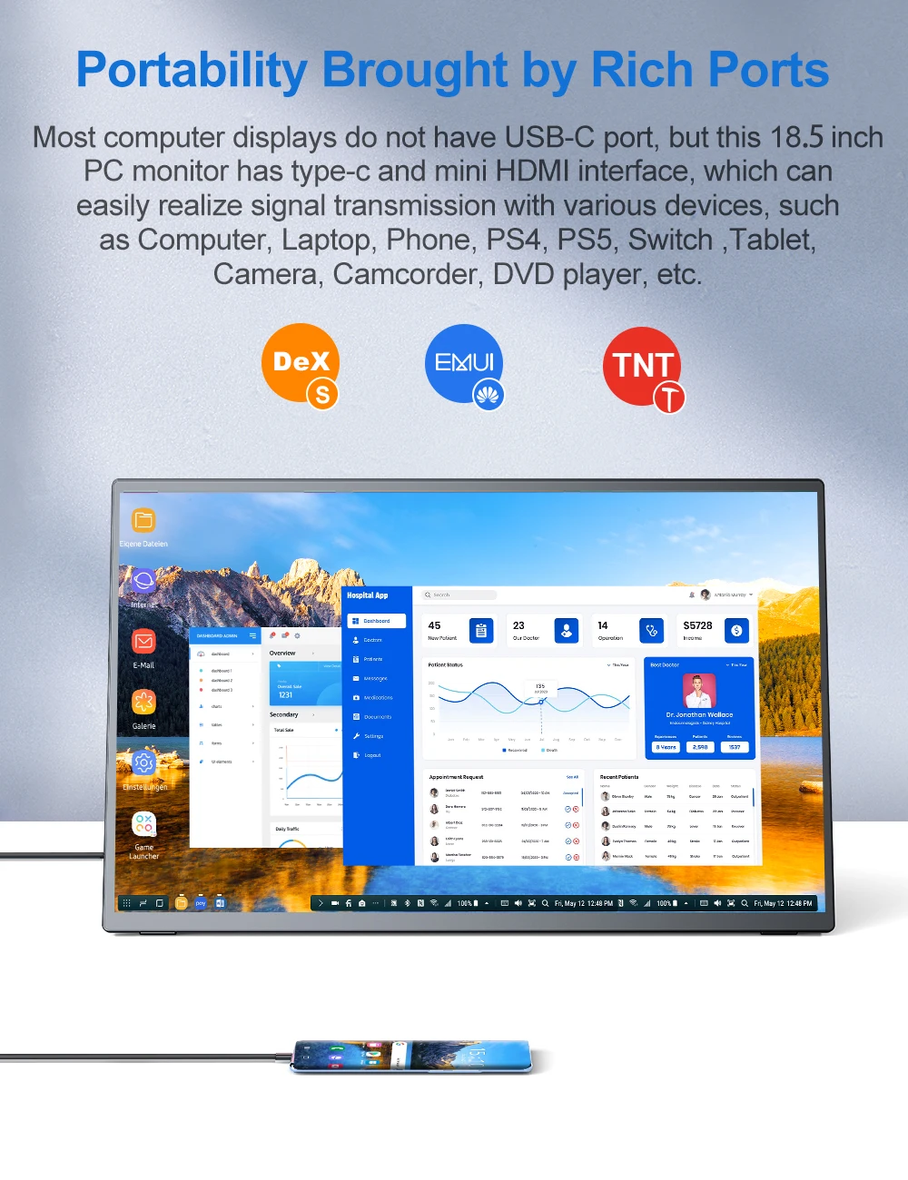UPERFECT 18 UMax 18.5" Computer Monitor Portable 120hz Display FHD With Type C Mini HDMI VESA Swivel Lift Bracket For Laptop PC image 6