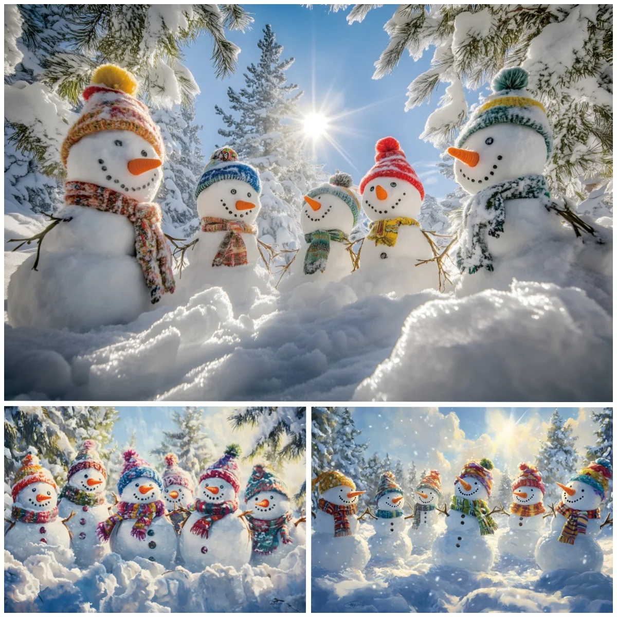 

Winter Snow Christmas Background Photography Xmas Tree Snowmen Party Decor Kids Portrait Photographic Backdrops Studio Shoots