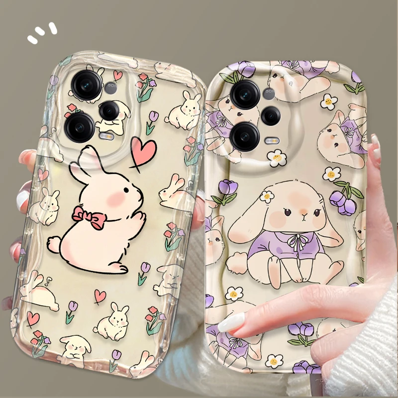 Cute Rabbit Flower 3D Wave Soft Case For Xiaomi Redmi Note 13 12 Pro Plus 4G 5G 12S 11S 1110 10S 9 9S Redmi 14C 13C 12C A3 Cover