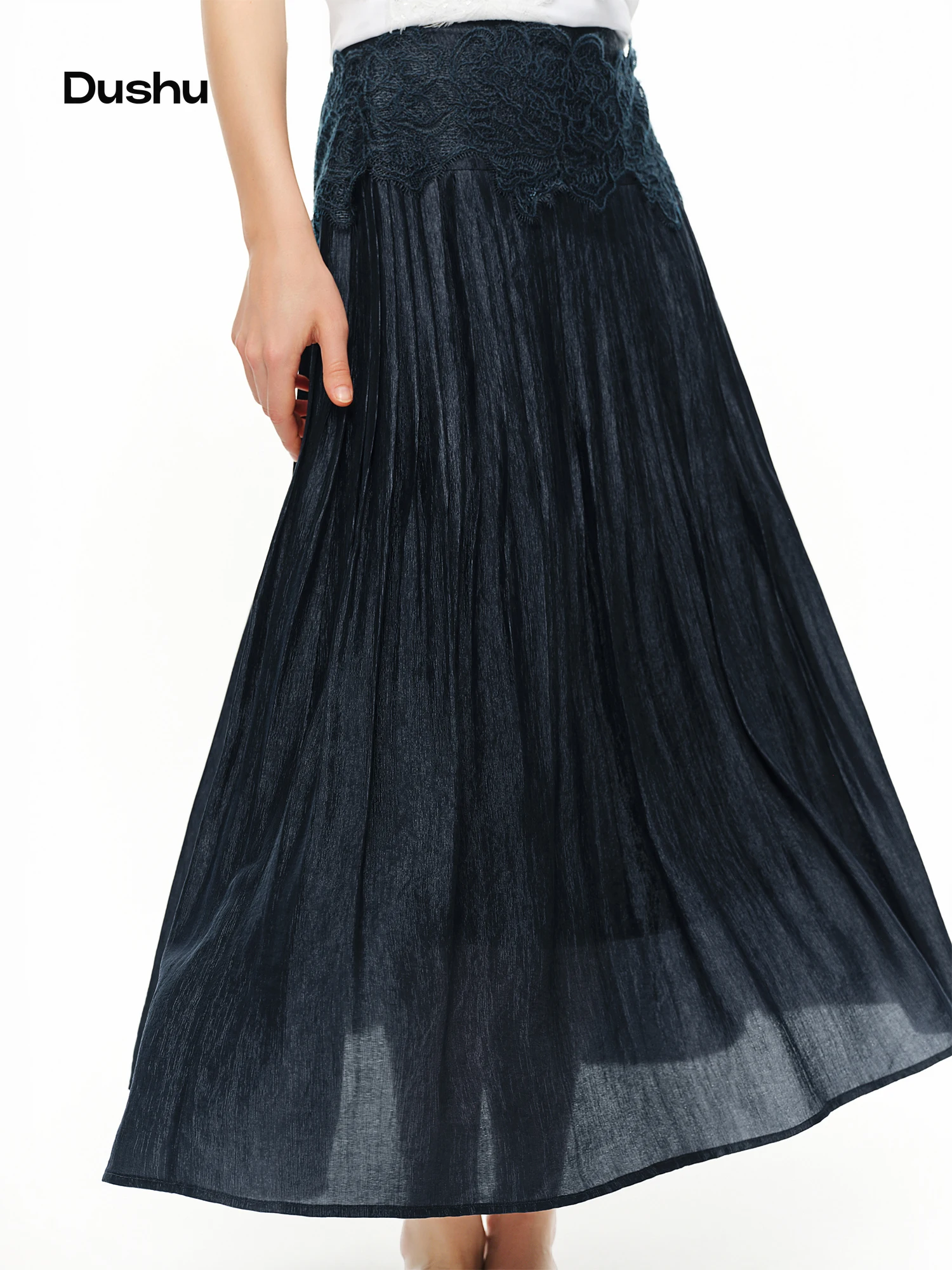 

DUSHU 2026 Summer Women's High Waist Lace Midi Skirt - Elegant Romantic Design for Date Nights and Special Occasions