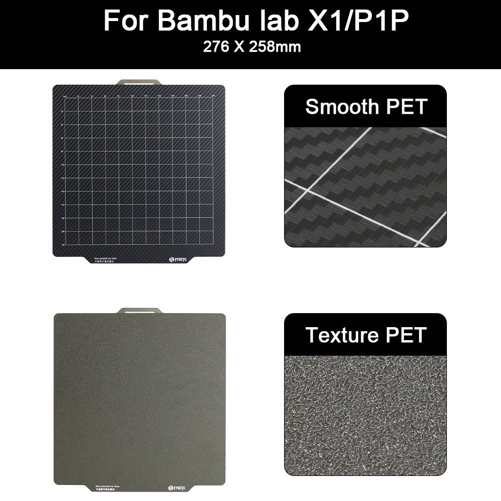 For Bambu lab x1/P1P Build Plate PEI Bed Upgrade Double Sided JANUS BPS-PET PLATE Sheet 257x257mm High Temperature Resistance