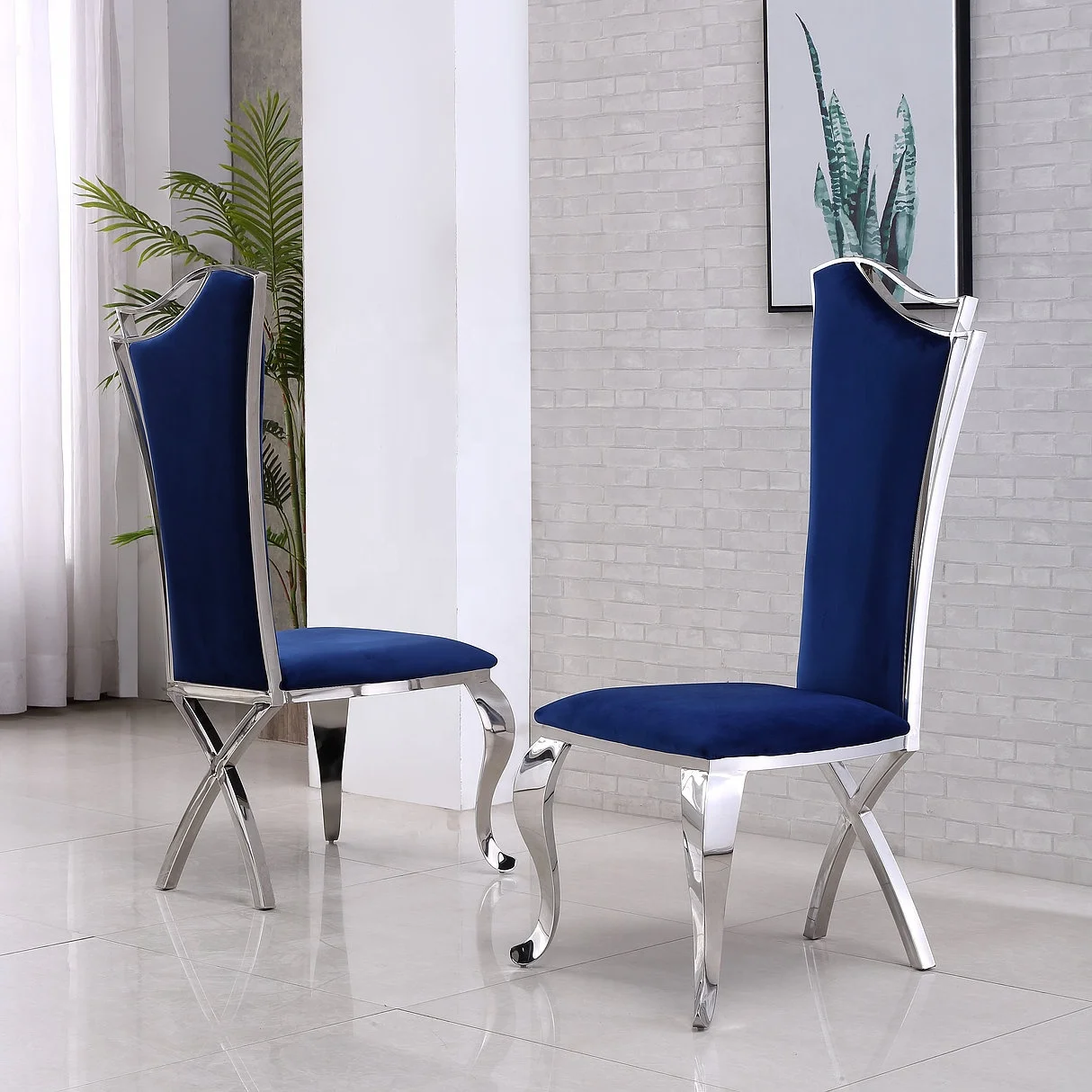 Modern hotel dining room side chair Luxury velves elegance modern golden stainless steel legs dining chairs