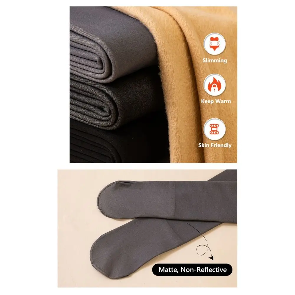 Winter Skin Colored Fleece Lined Tights High Waist Plus Size Fake Translucent Leggings Thick Thermal Stockings for Women
