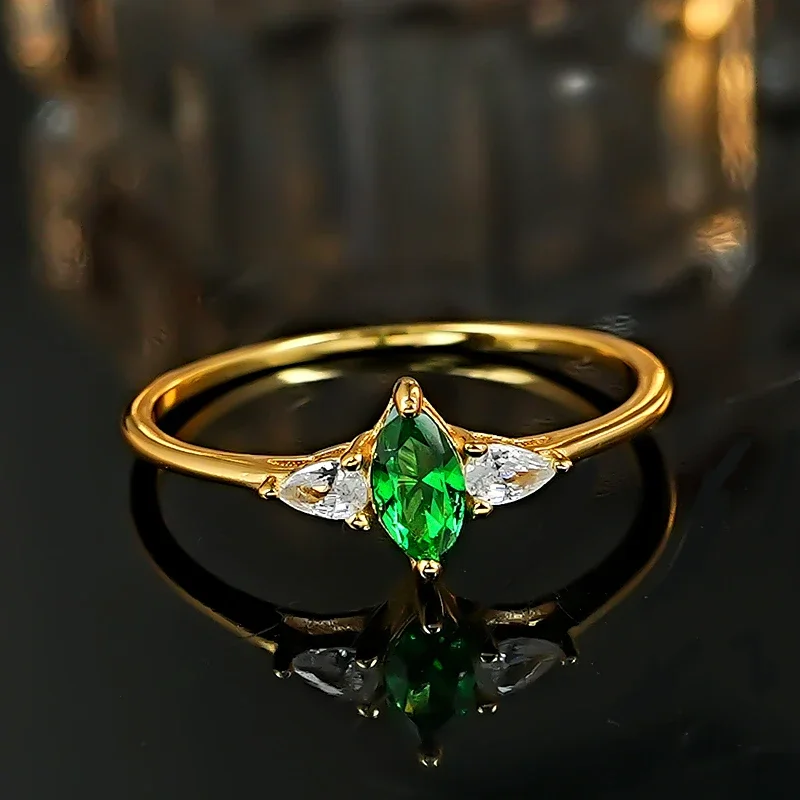 Light luxury green tourmaline horse eye 925 silver ring set with high carbon diamond, compact and versatile,elegant and feminine