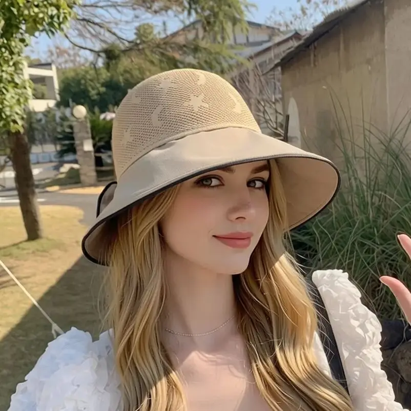 Damen Fischerhut im koreanischen Stil mit Schleife, Frühling/Sommer Sonnenhut, modische Outdoor-Kappe, faltbar
