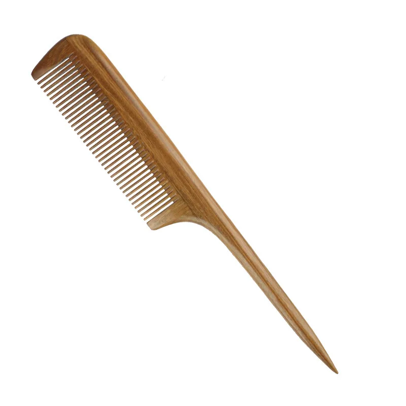 Natural Green Sandalwood Comb 21cm Fine Tooth Thickened Sharp Tail Comb Hair Styling Comb Hair Dressing Comb Natural Wood