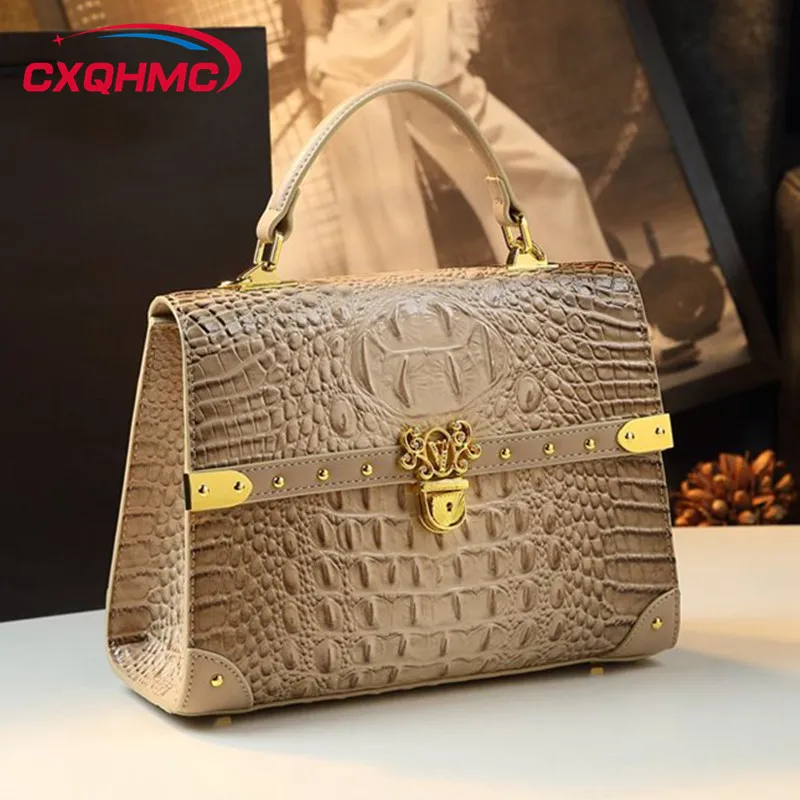 Genuine Leather Women's Handbags 2024 New Crocodile Print Bag Luxury Fashion All The Cross-body Shoulder Bags