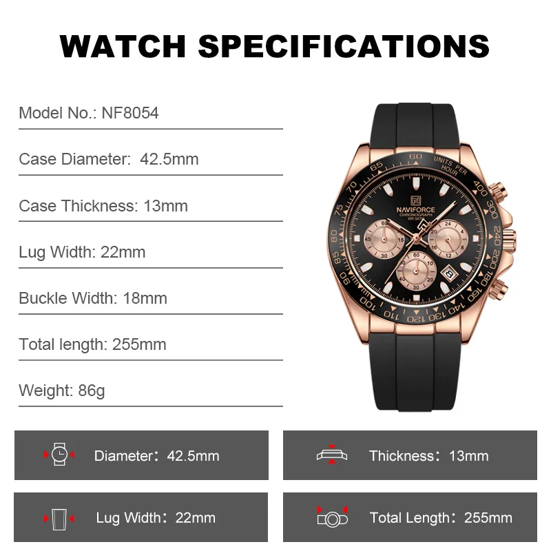 Top Brand NAVIFORCE Man Chronograph 24 Hours and Date Display Fashion Men\'s Wrist Watches Silicone Band Multifunction Male Clock