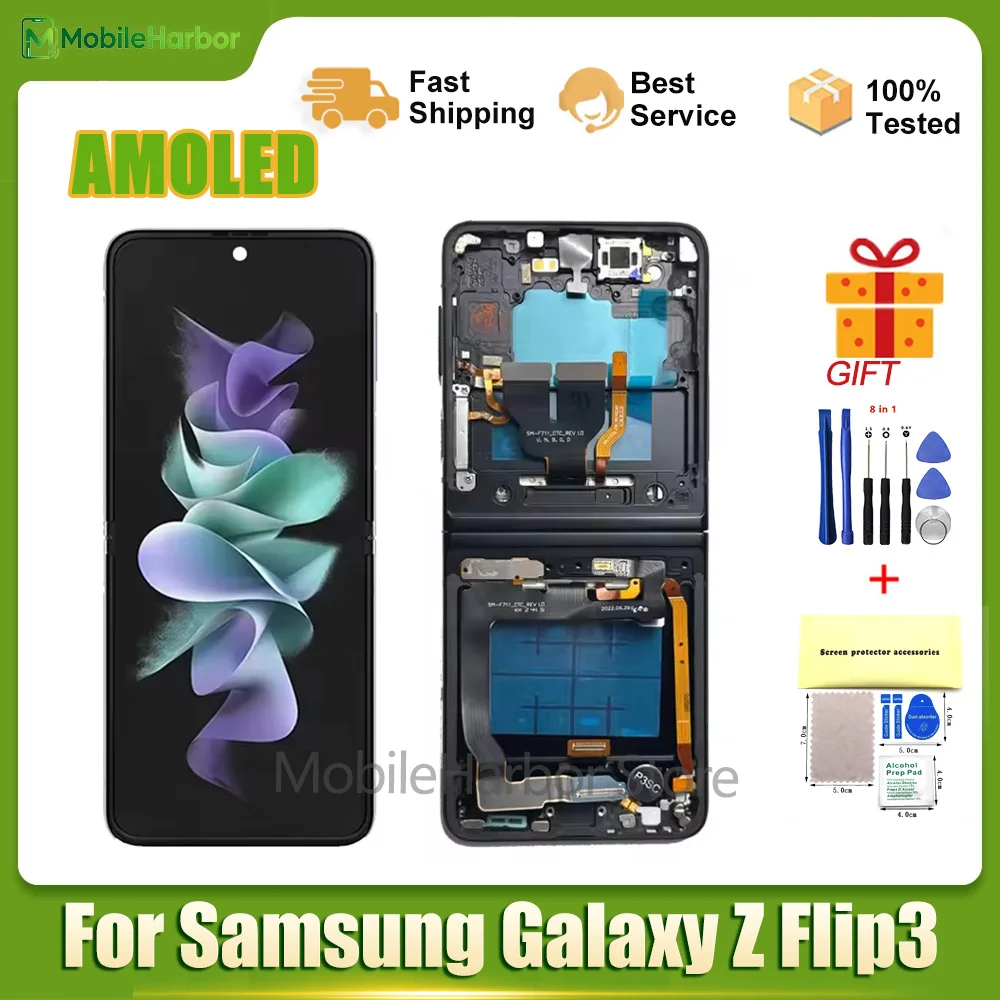 AMOLED Screen For Samsung Galaxy Z Flip3 5G LCD Display Touch Screen Assembly For Samsung Z Flip 3 Foldable LCD Replacement 1