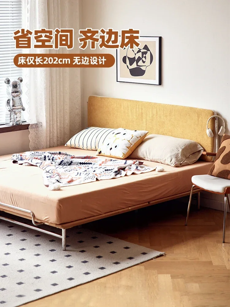 Solid wood, flush edge, double, tatami, frame Japanese-style small apartment thin bedside