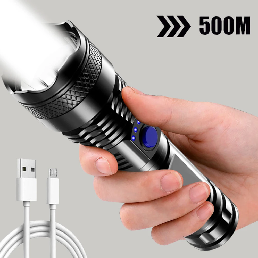 Linterna LED ultrabrillante con carga USB, linterna impermeable para acampar, 3 engranajes, 250LM, 500mAh, para exteriores