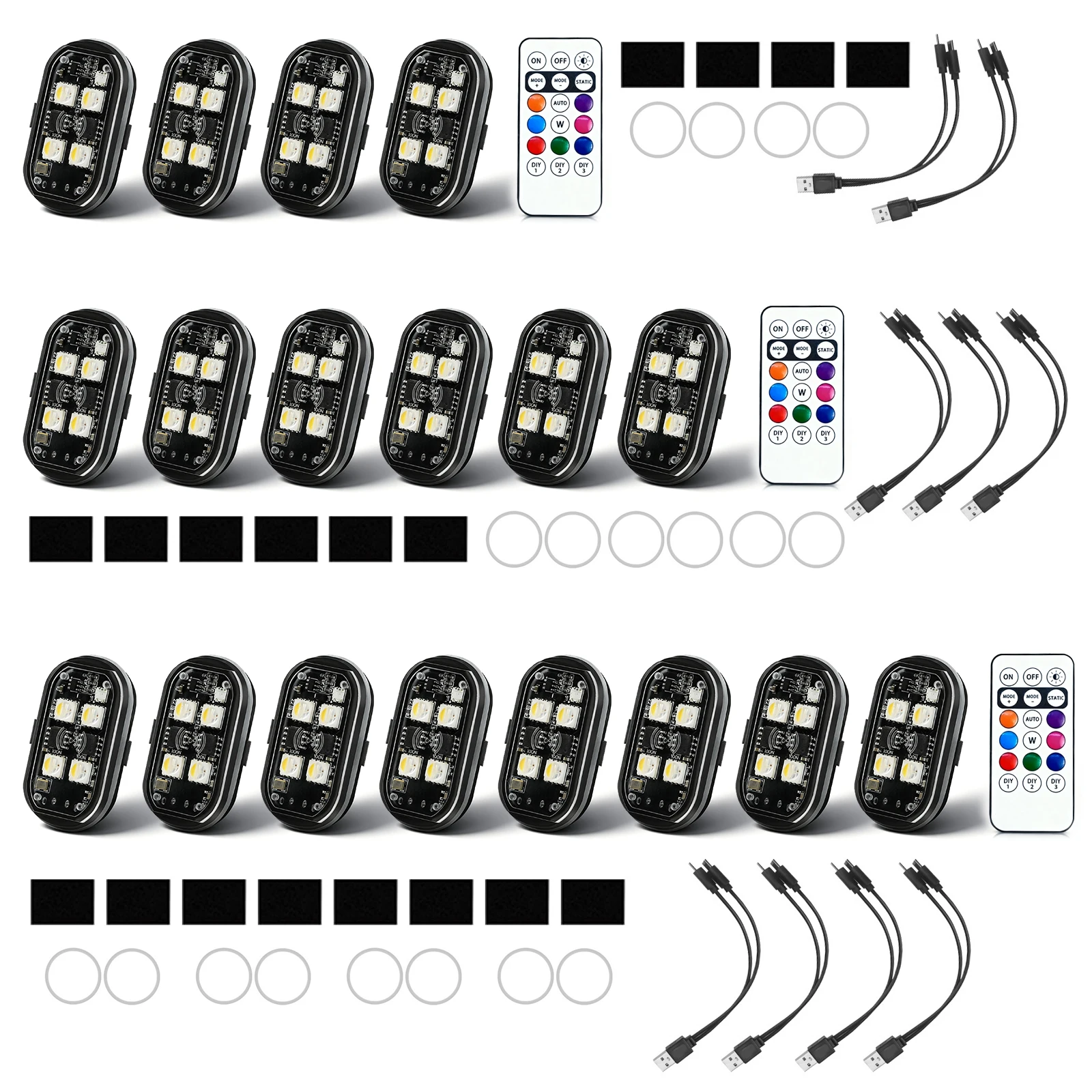 Bicycles 4 LED per light Clear Cover ABS and LED 8 Color  5 V DC RC cars Wireless LED Strobe Light With Remote e-scooters