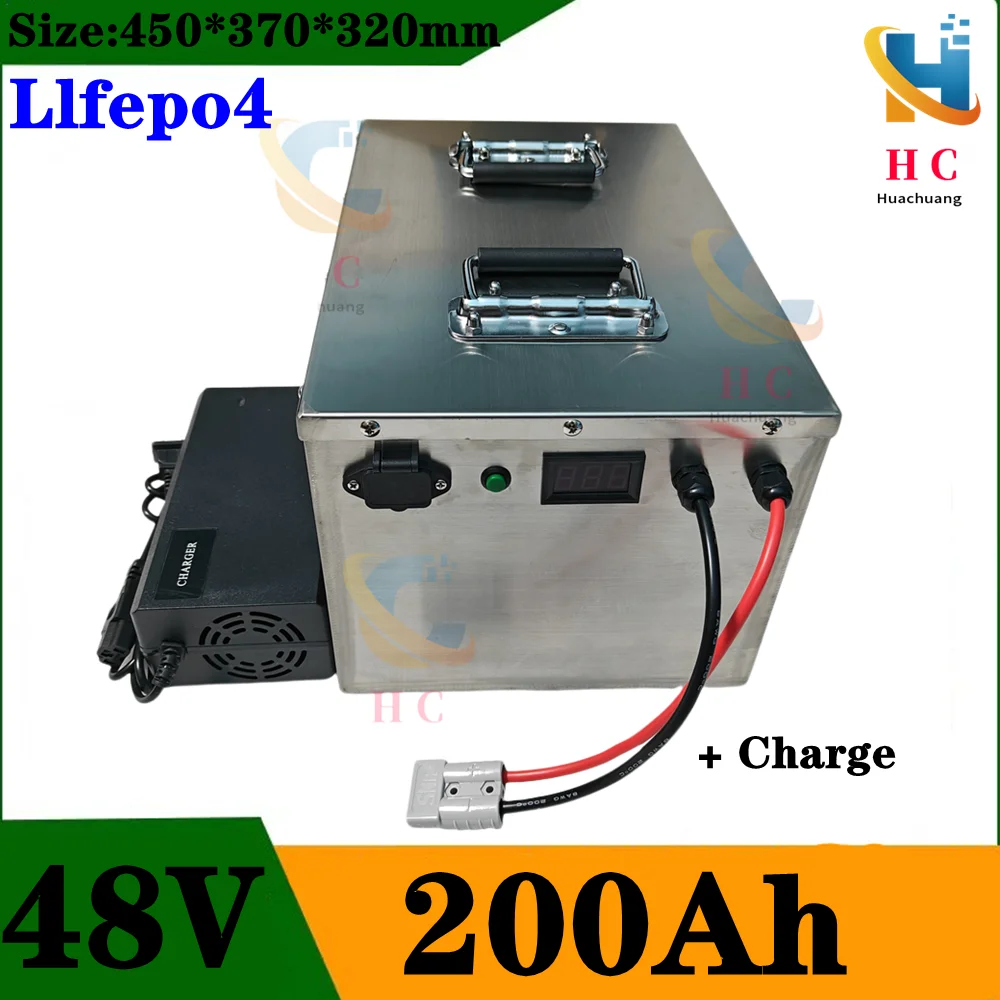 Waterproof rechargeable 48V 200Ah Lifepo4 battery with BMS for trolling motor UPS solar storage system RV golf cart +20A Charge