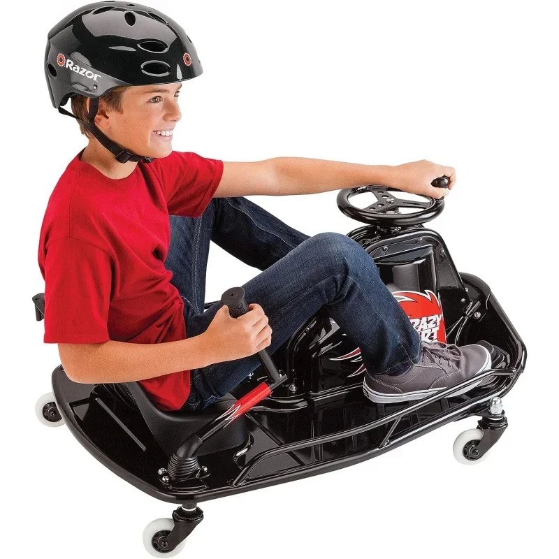 Crazy Cart DLX - 24V Electric Drfting Go Kart - Enhanced Drift Bar, Brodie Knob Steering, Variable Speed, Up to 12 mph,Bla