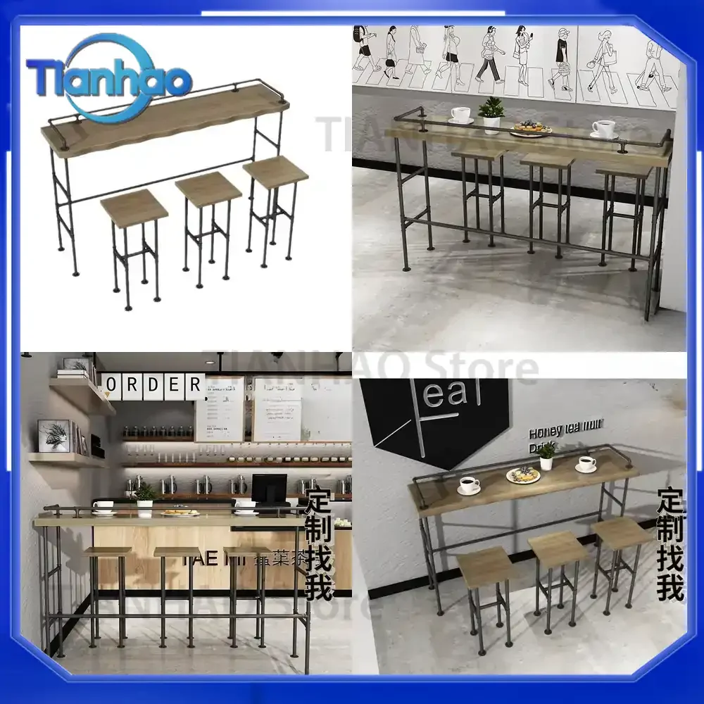 Antique Style Bar Table for Milk Tea Shop Cafe High Table Simple Wall Mounted Long Strip Table