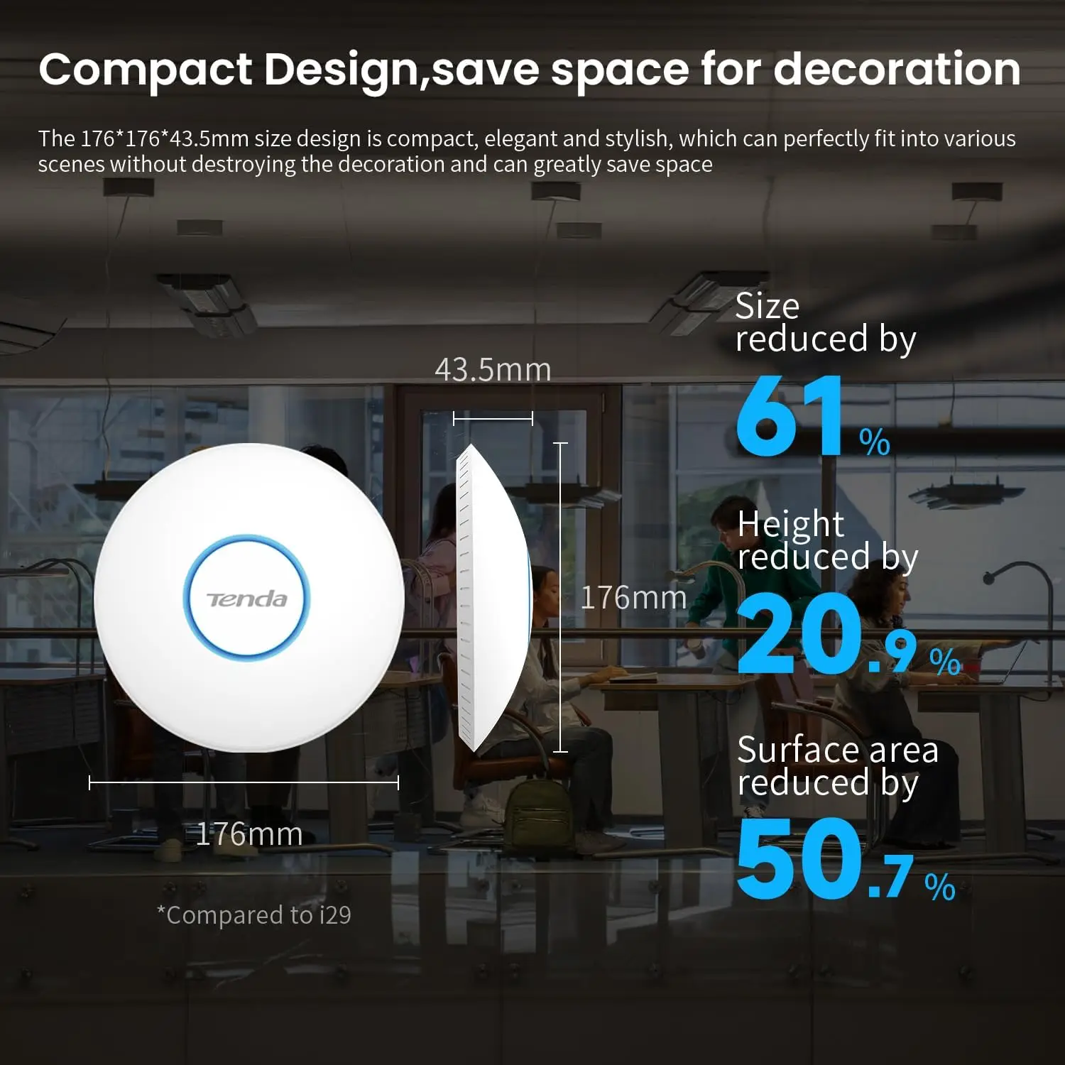 Tenda I27 WiFi6 AX3000Dual Band Access Point PoE/DC Gigabit PoE/Ethernet Port Mount to Wall or Ceiling, Seamless Roaming MU-MIMO