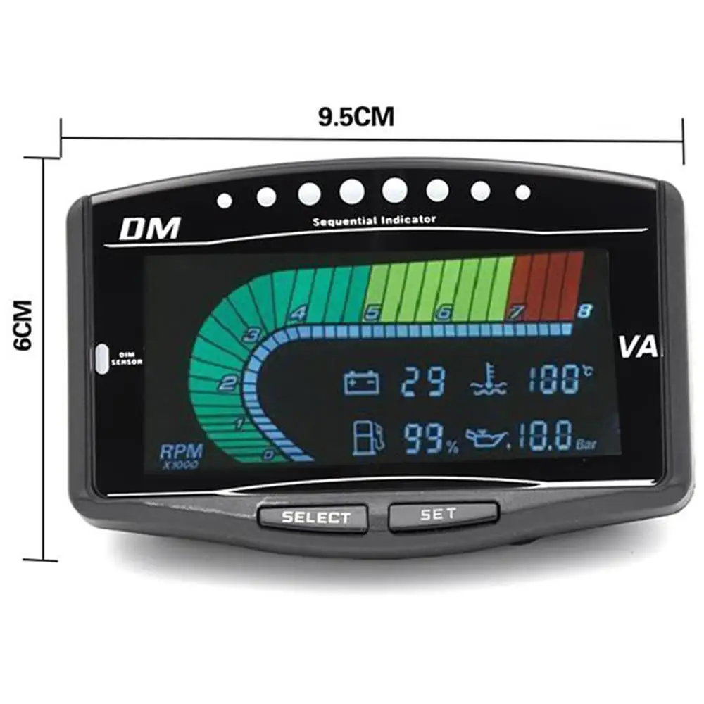 5 In 1 12V Motor Car Boat LCD Electronic Tachometer + Oil Pressure + Voltmeter+ Water Temperature Gauge + Fuel Gauge with Sensor