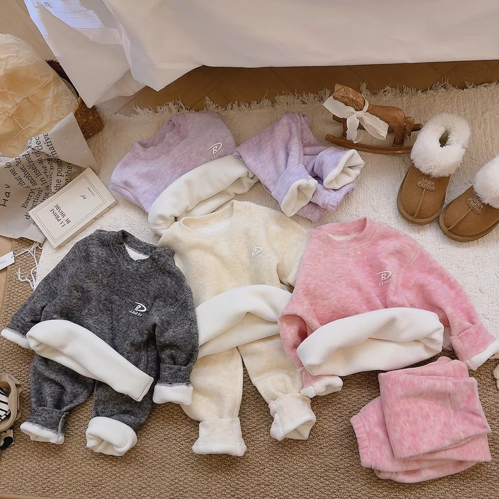 MILANCEL Kids' Sets and Outfits 1-7T Kids Clothes Girls Winter Warm Children's Clothing Fleece Lining Boys Homewear Set