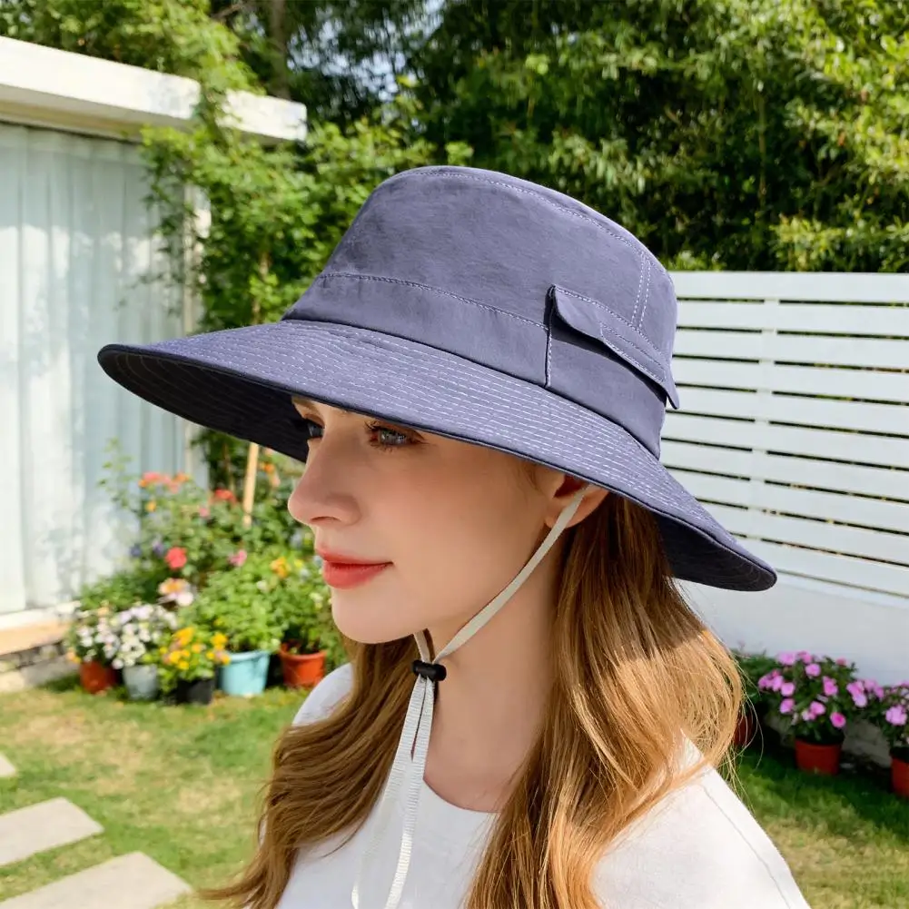 

Fisherman Hat Wide Brim Adjustable Drawstring Windproof Buckle Bucket Hat Outdoor Travel Hiking UV Protection Hat Unisex Fishing