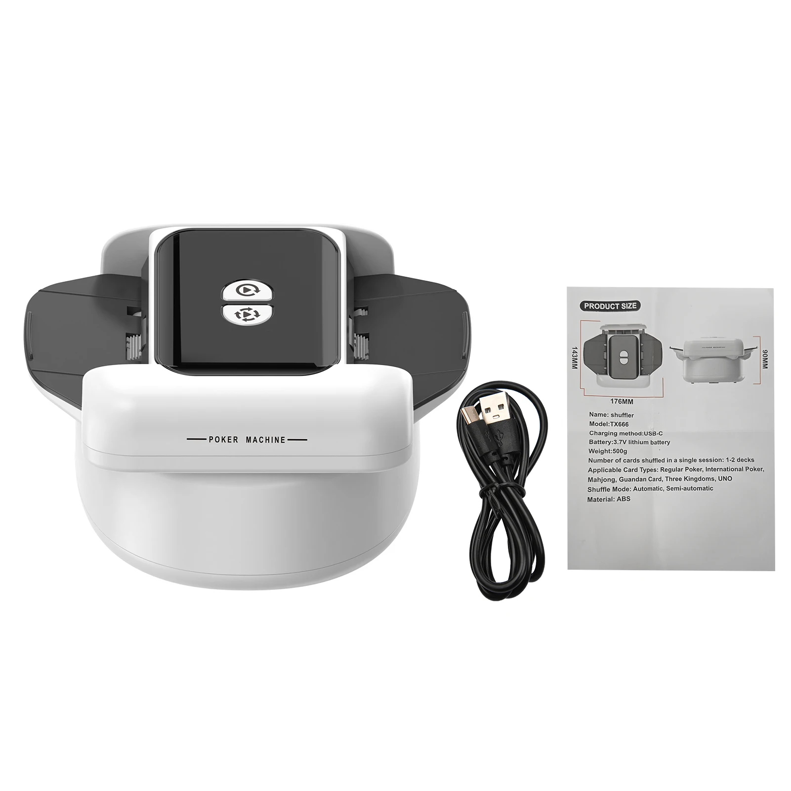 

Automatic Card Shuffler Rechargeable Cordless Poker Machine Built In 1200mAh Battery 2 Deck Electric Casino Card Shuffler